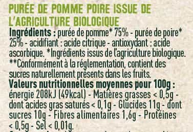 Purée de pomme poire BIO - Les Sens du Terroir