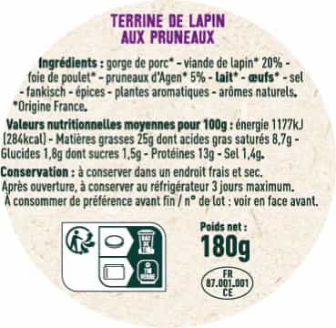 Terrine de lapin aux pruneaux - Les Sens du Terroir